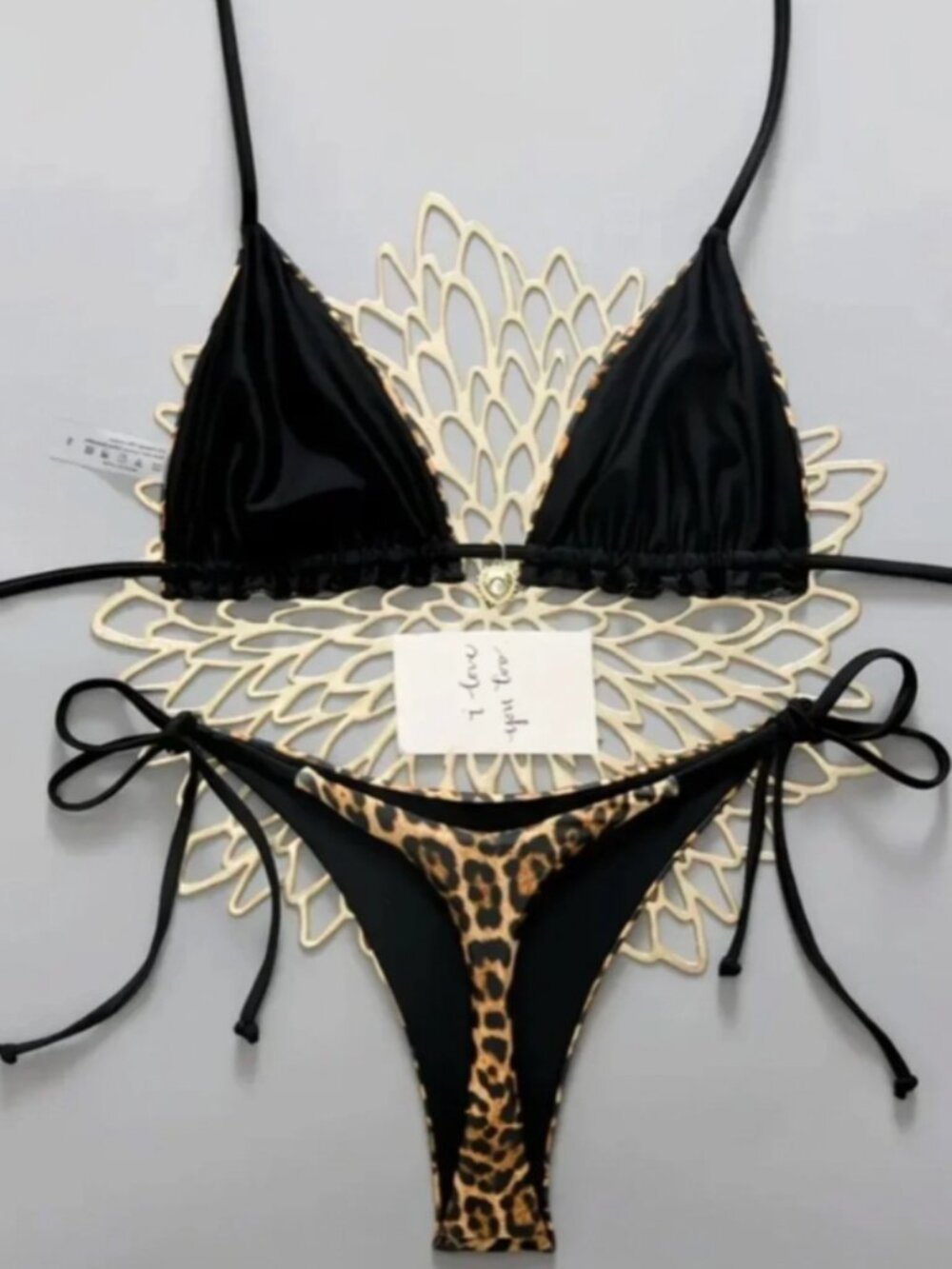 Leopard Print Triangle String Bikini Set - Picture 2 of 5